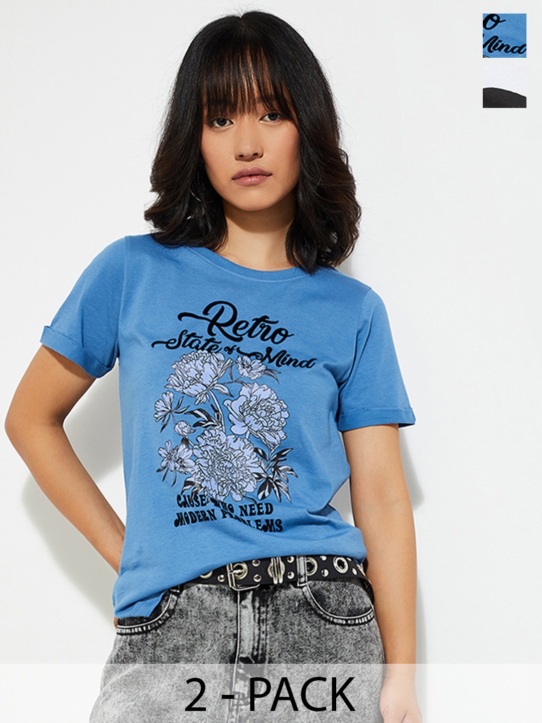 

max URB_N Women Pack of 2 Graphic Printed T-shirt, Multi