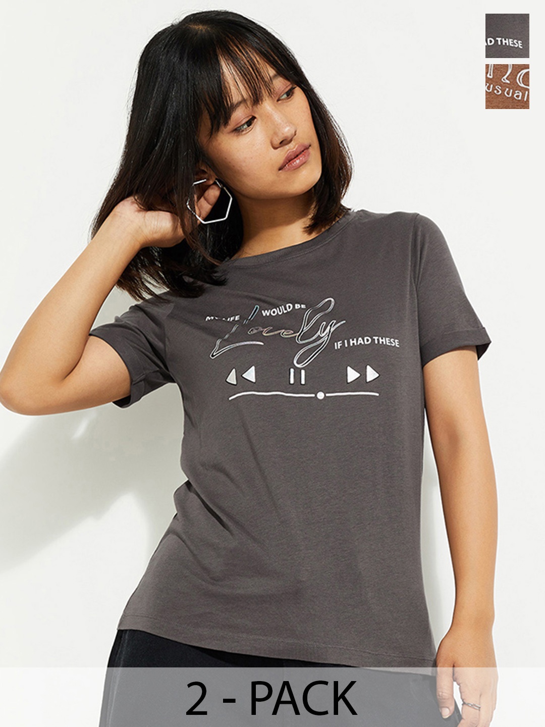 

max URB_N Women Pack of 2 Graphic Printed T-shirt, Multi