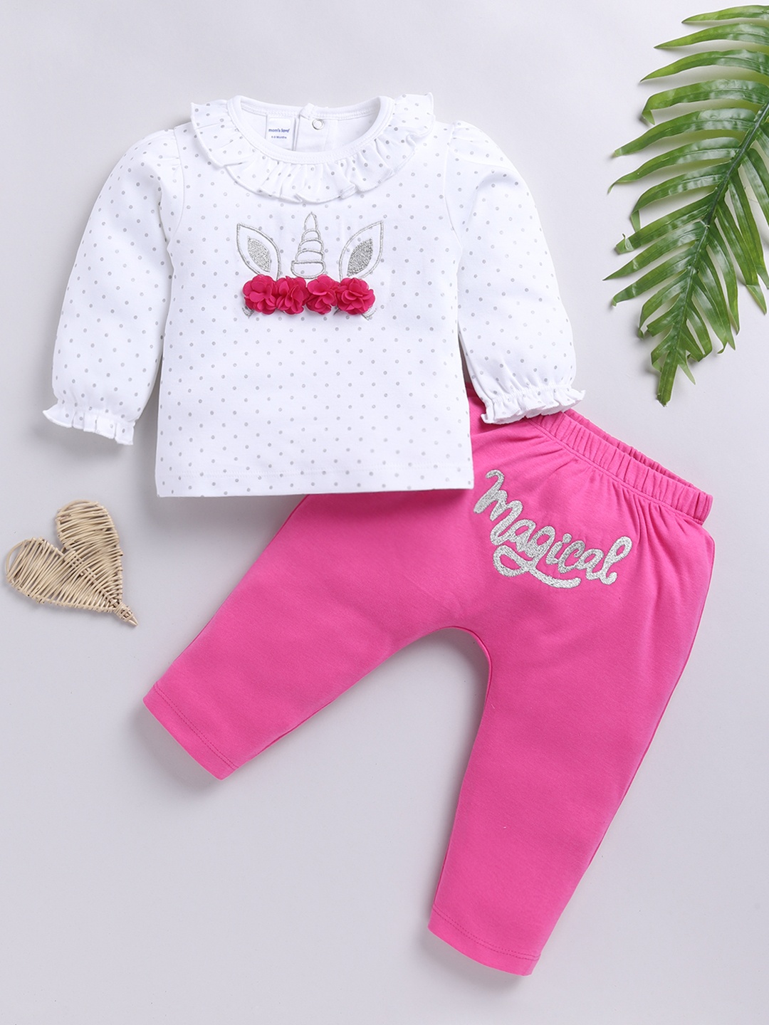 

Moms Love Girls Pure Cotton Printed Top with Trousers, White