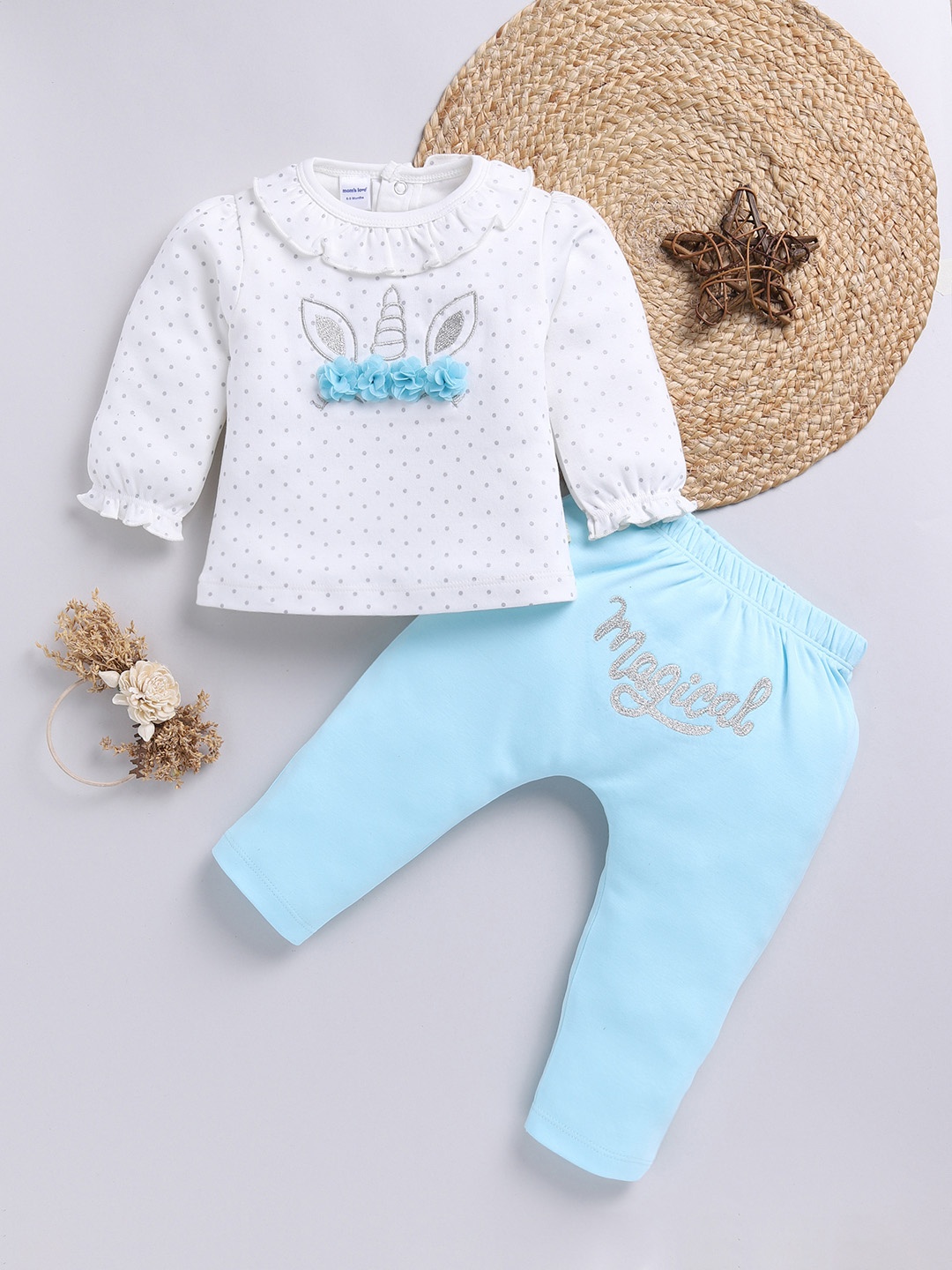 

Moms Love Girls Pure Cotton Printed Top with Trousers, White