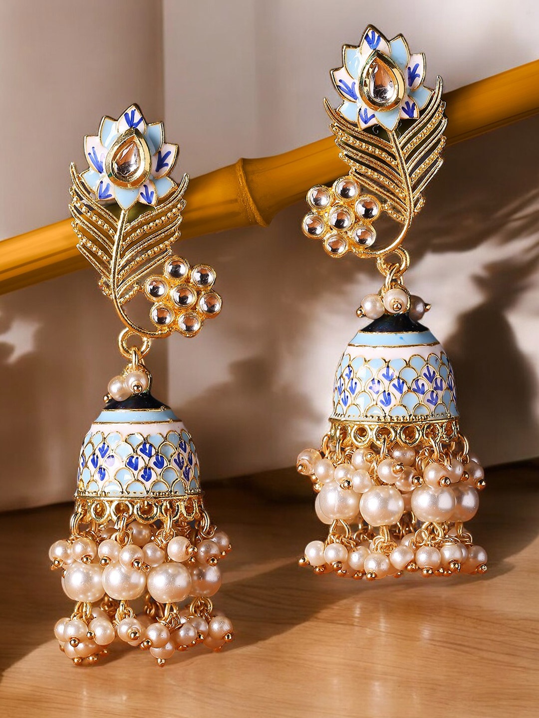 

Anouk Kundan Peacock Shaped Jhumkas, Blue