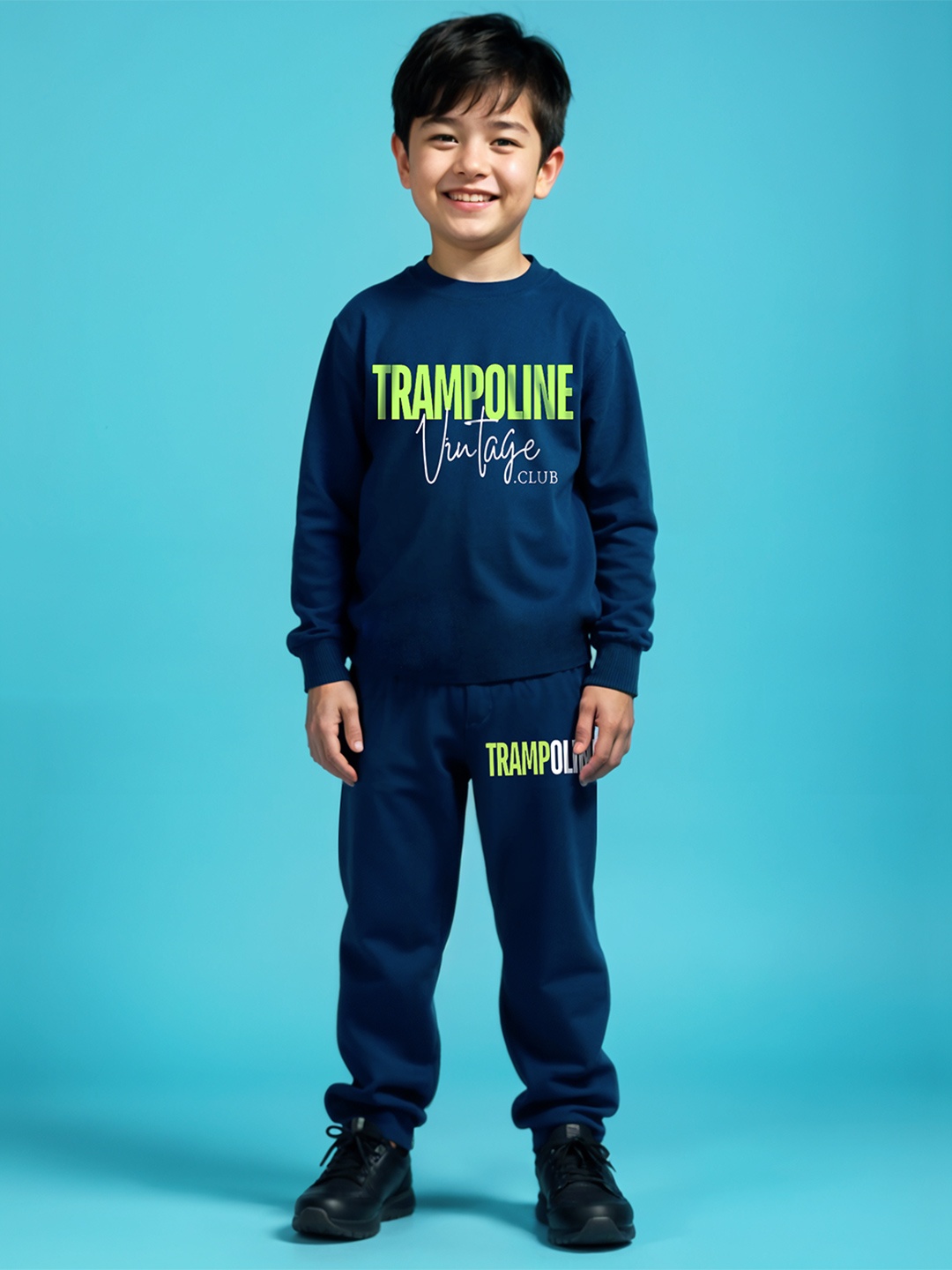 

YK X Trampoline Unisex Kids Printed Round Neck T-shirt With Trousers, Blue