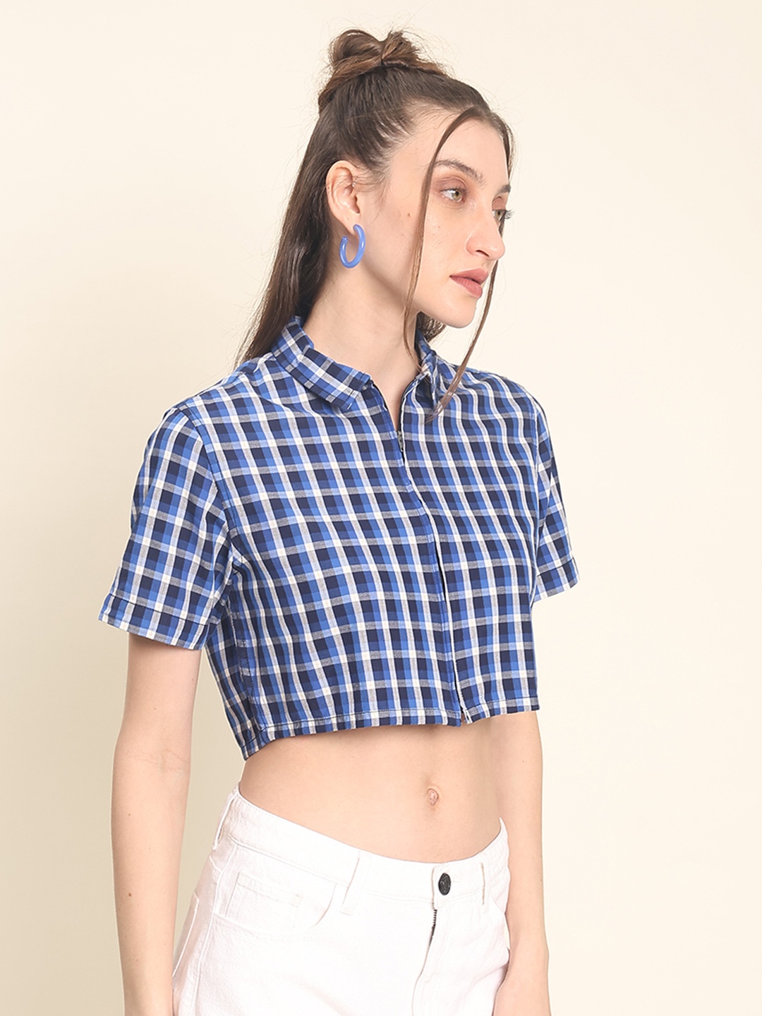 

The Roadster Lifestyle Co. Women Classic Gingham Checked Cotton Casual Shirt, Blue