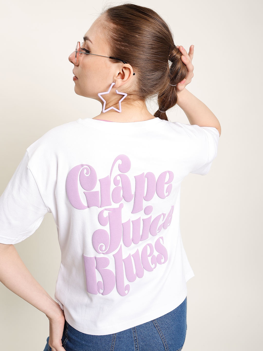 

Bene Kleed Women Typography Printed Round Neck Cotton Boxy T-shirt, White