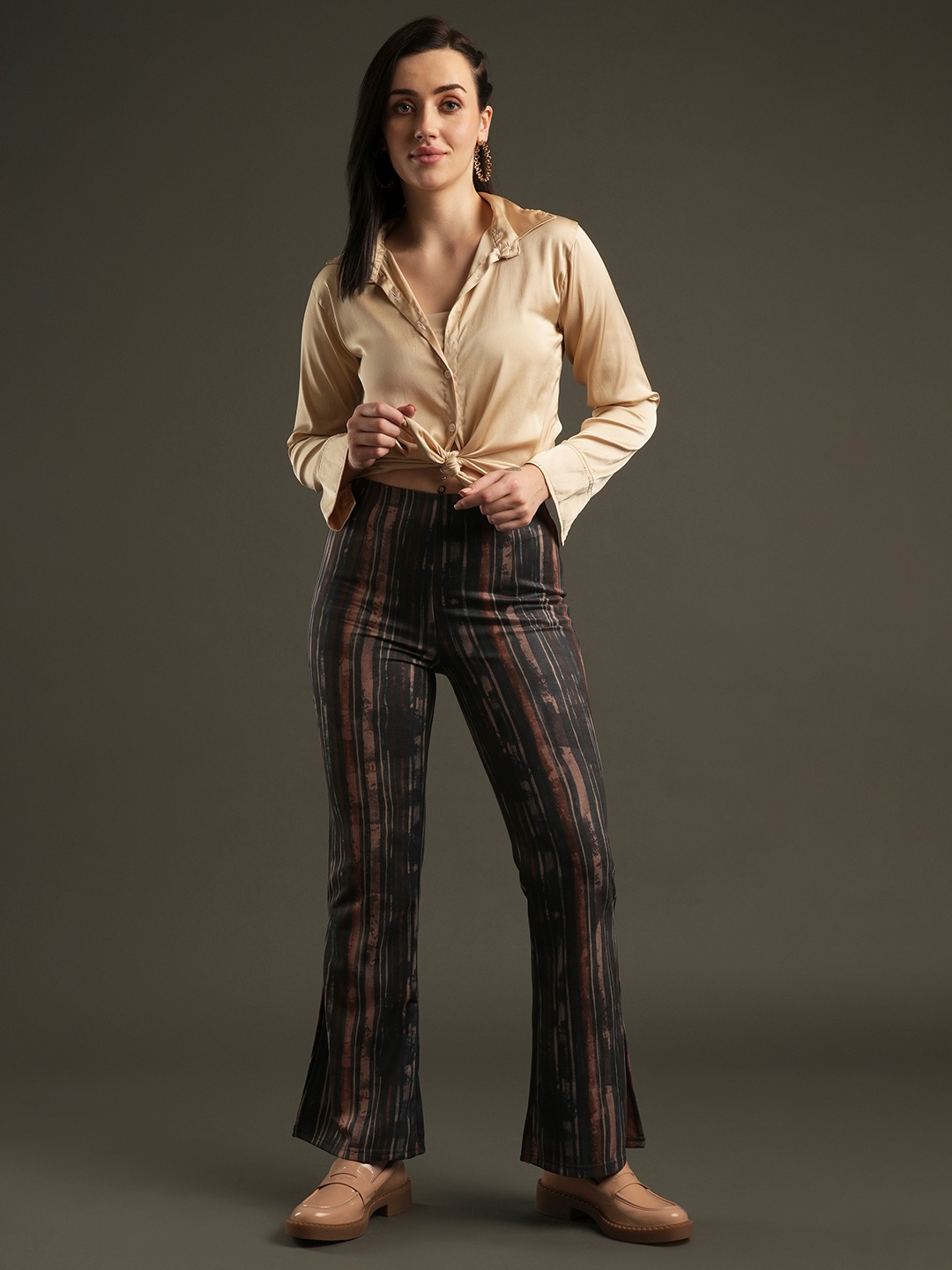 

Globus Printed Slim-Fit Mid-Rise Treggings, Olive