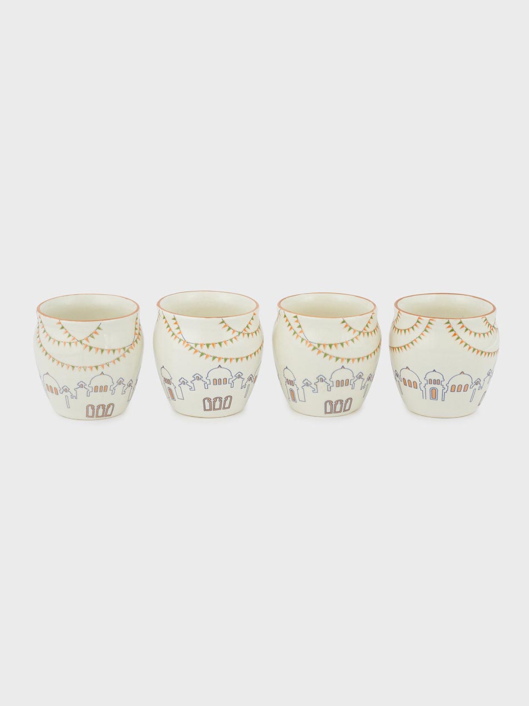 

Fabindia Bharat White & Yellow 4 Pieces Printed Ceramic Glossy Kulhads