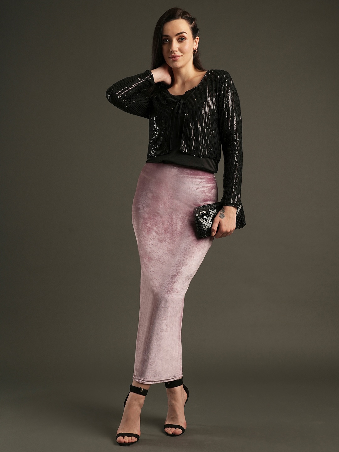 

Globus Pencil Back Slit Midi Skirt, Pink