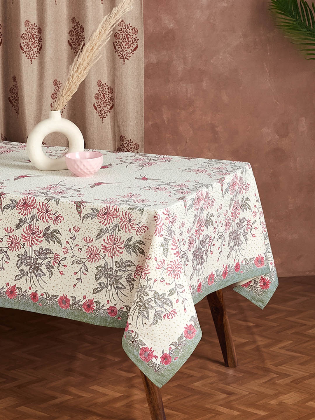 

Fabindia Beige & Green Floral Printed Rectangle Shaped 6-Seater Cotton Table Cover