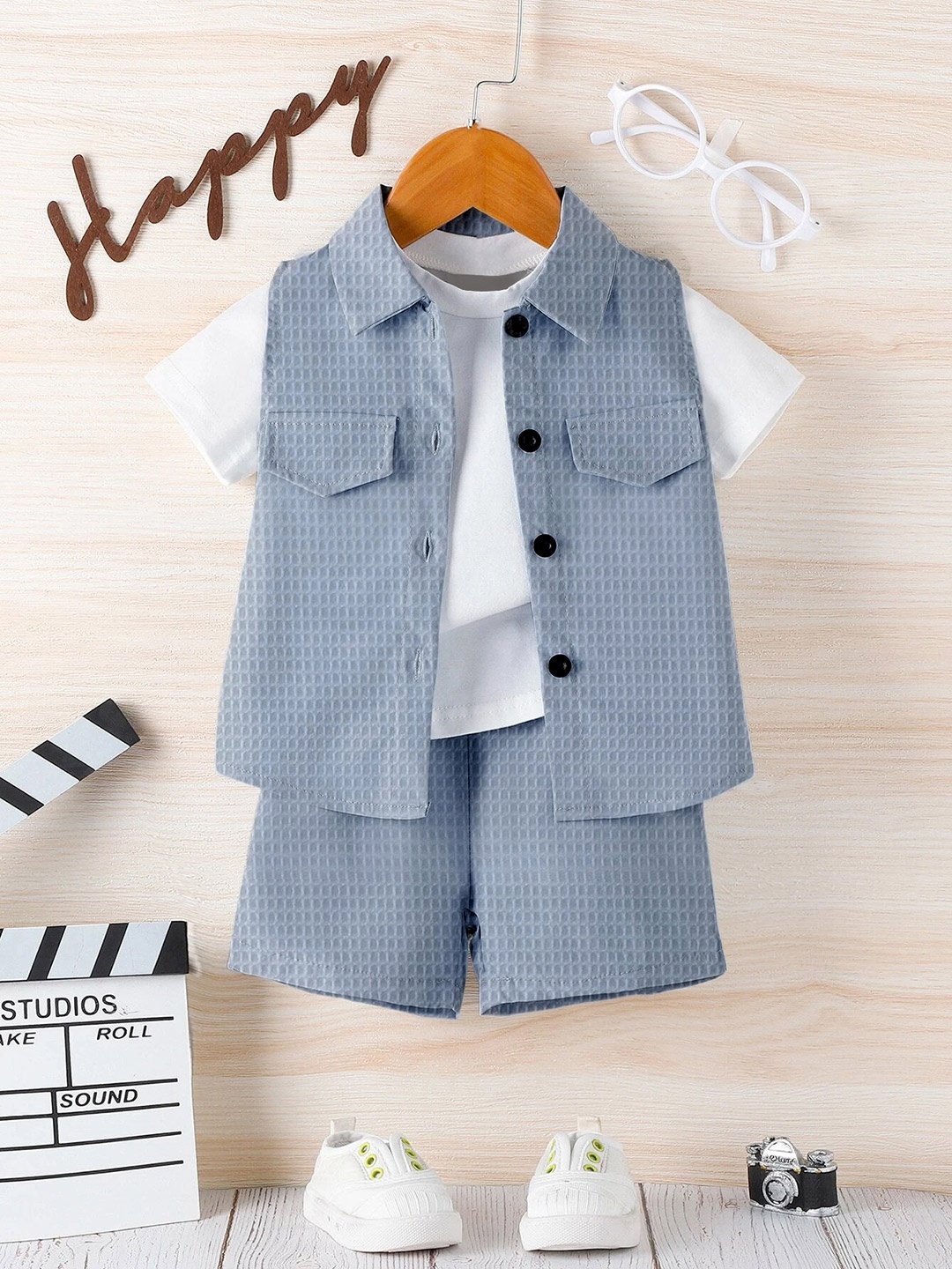 

OMPAX Boys Shorts Sleeves Shirt With Short & Waistcoat, Blue
