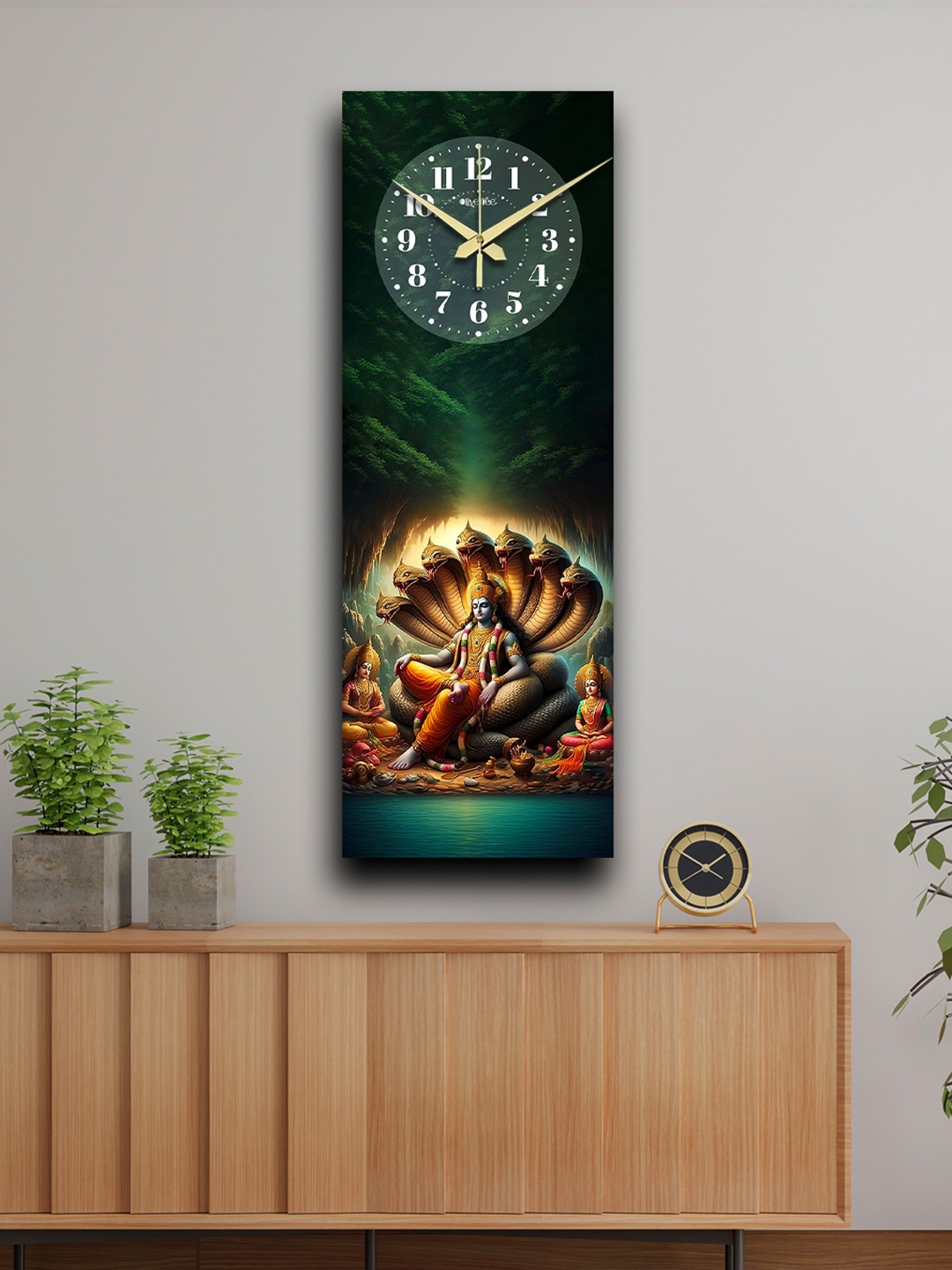 

OLIVE TREE Green & Gold-Toned Printed Traditional Wooden Rectangle Analogue Wall Clock