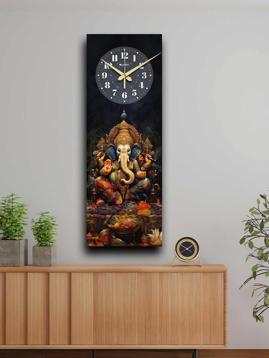 

OLIVE TREE Black & Gold-Toned Wooden Printed Traditional Wall Clock