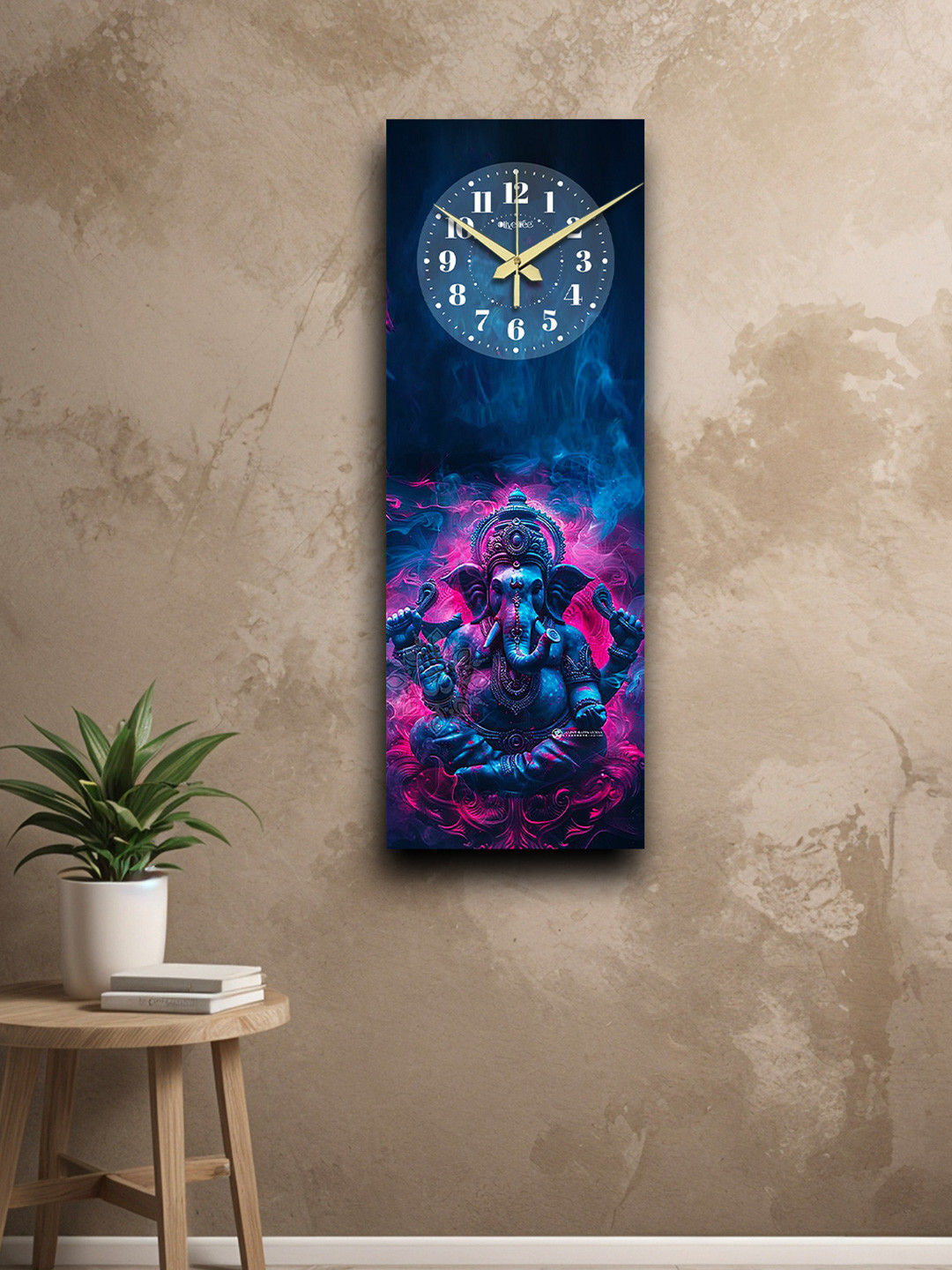 

OLIVE TREE Blue & Purple Printed Traditional Wooden Rectangle Analogue Wall Clock