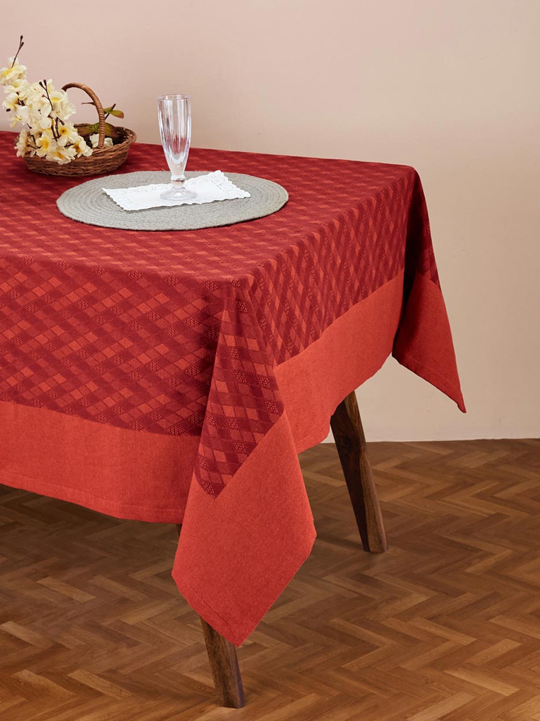 

Fabindia Akira Red Geometric Printed Cotton 8 Seater Table Cover