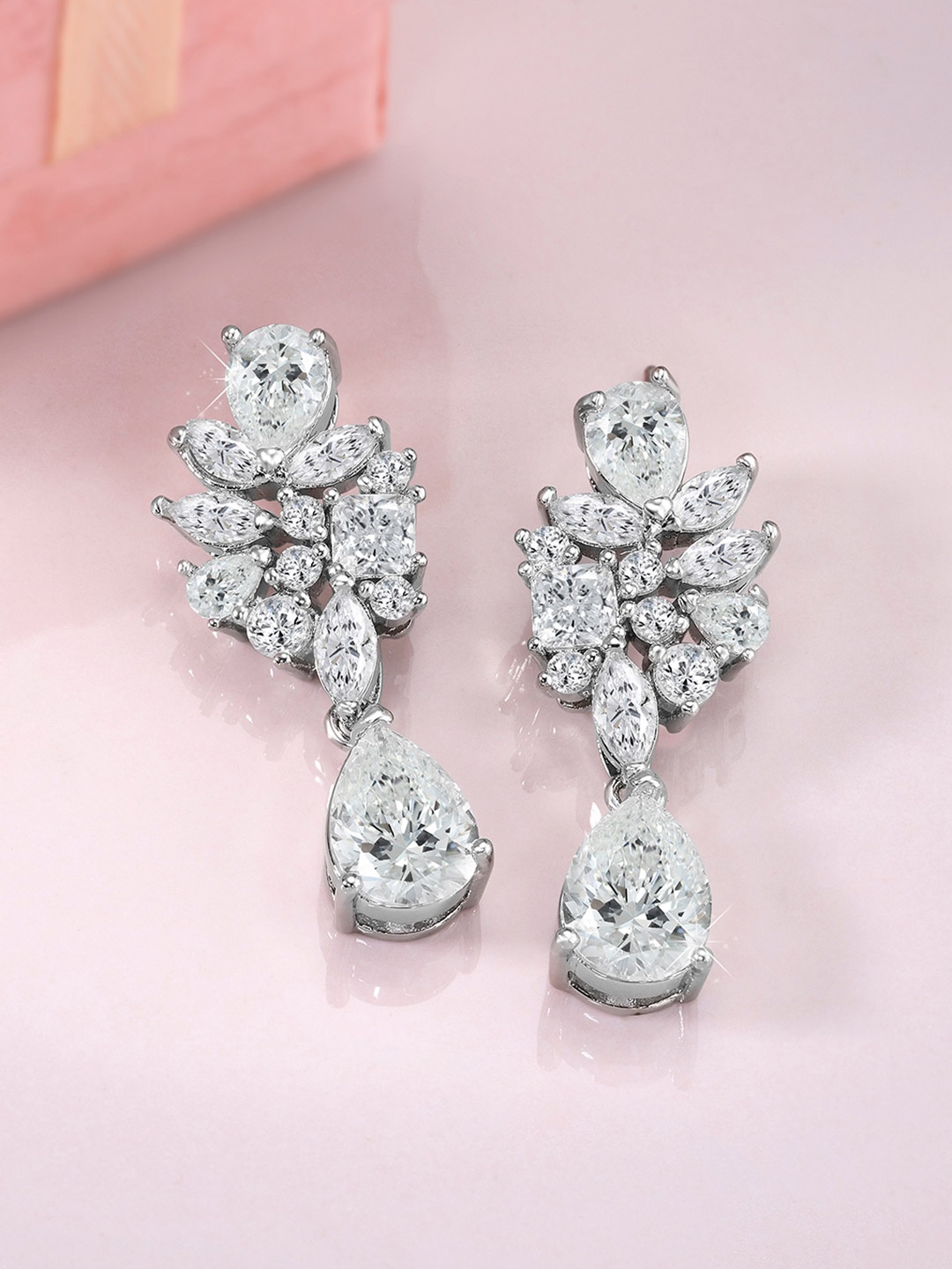 

Peora Silver Plated Cubic Zirconia Contemporary Drop Earrings, White