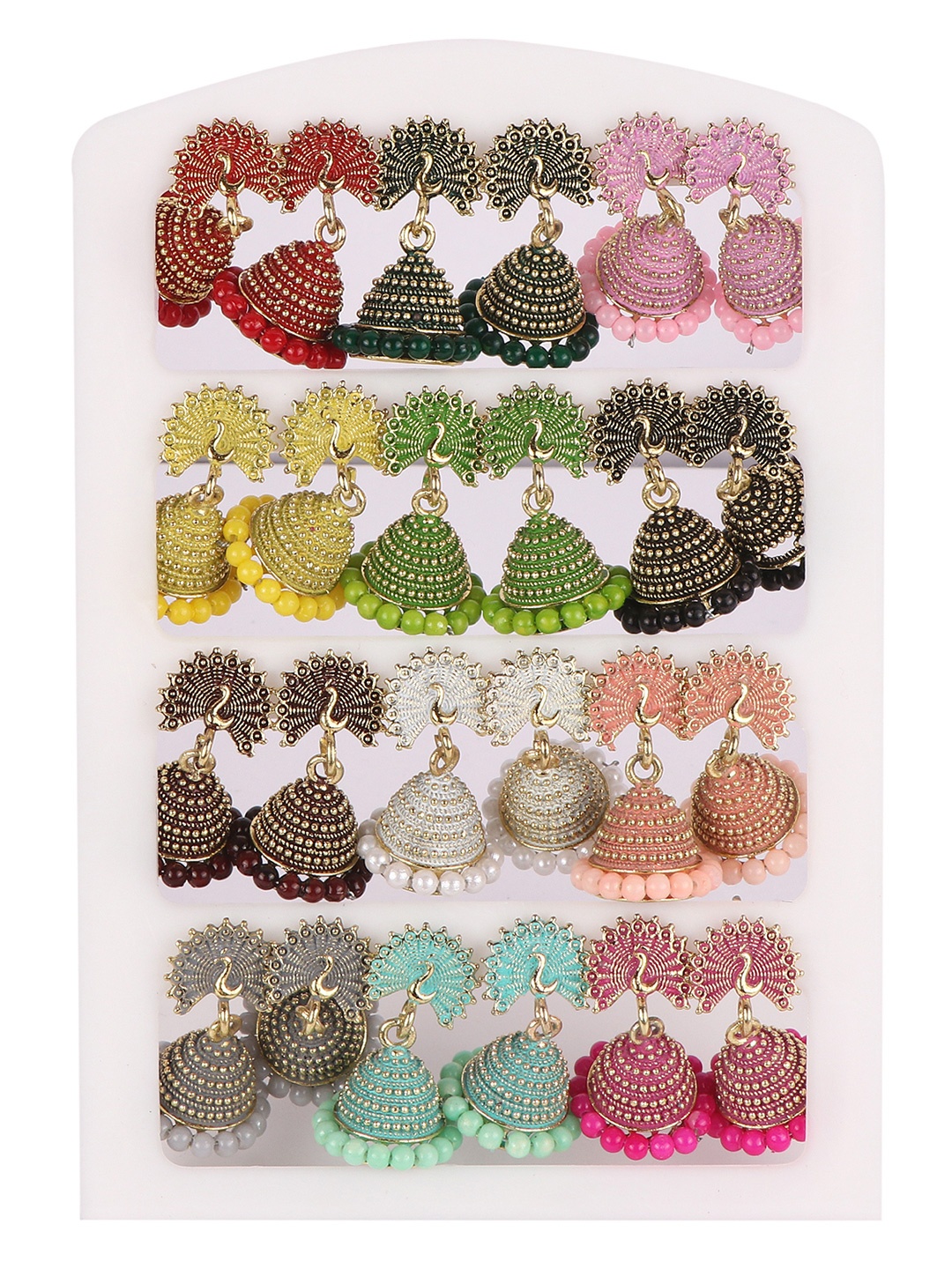 

Keviv Set Of 12 Dome Shaped Jhumkas Earrings, Pink