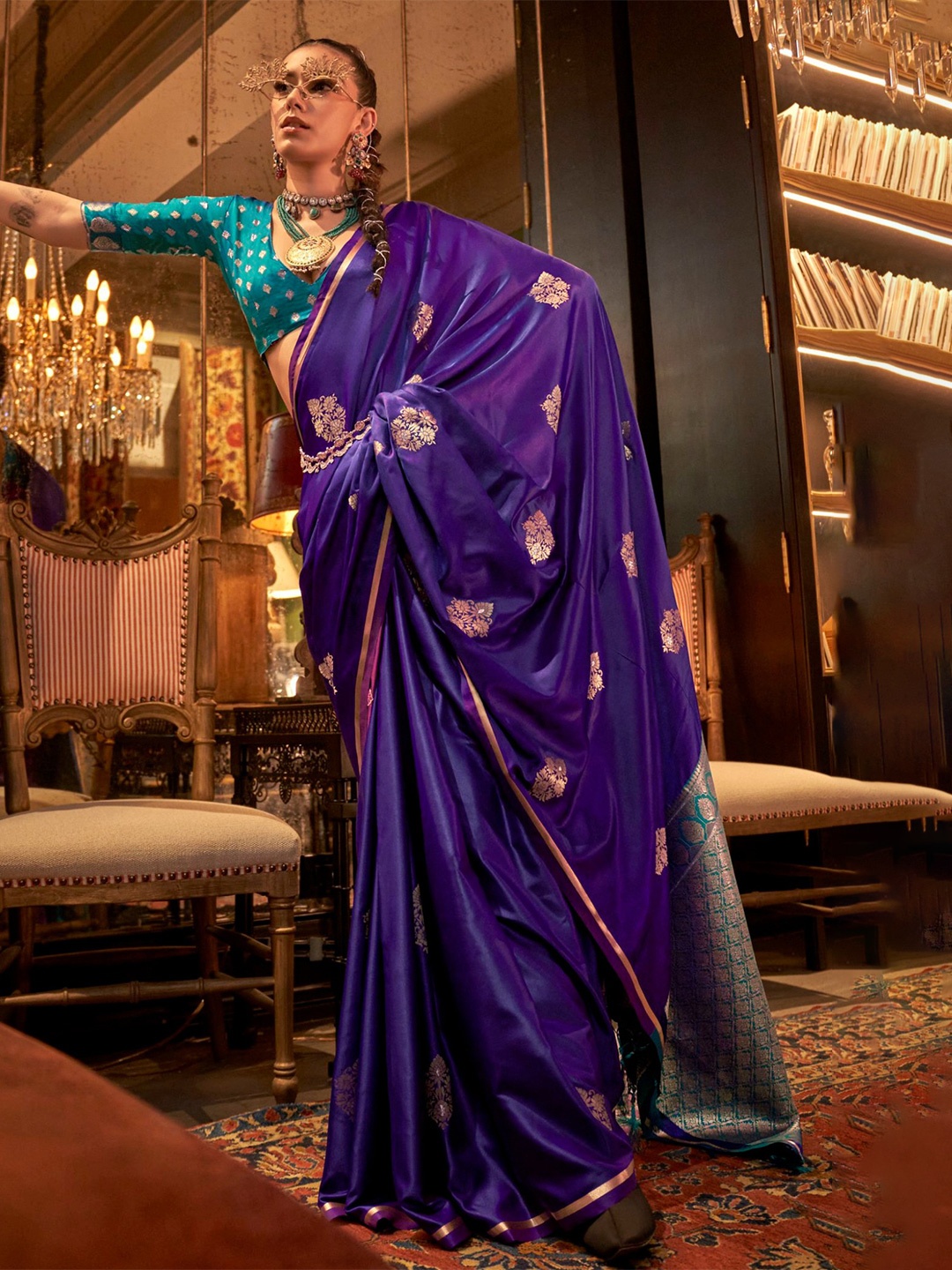 

MySilkLove Woven Design Zari Satin Banarasi Saree, Purple
