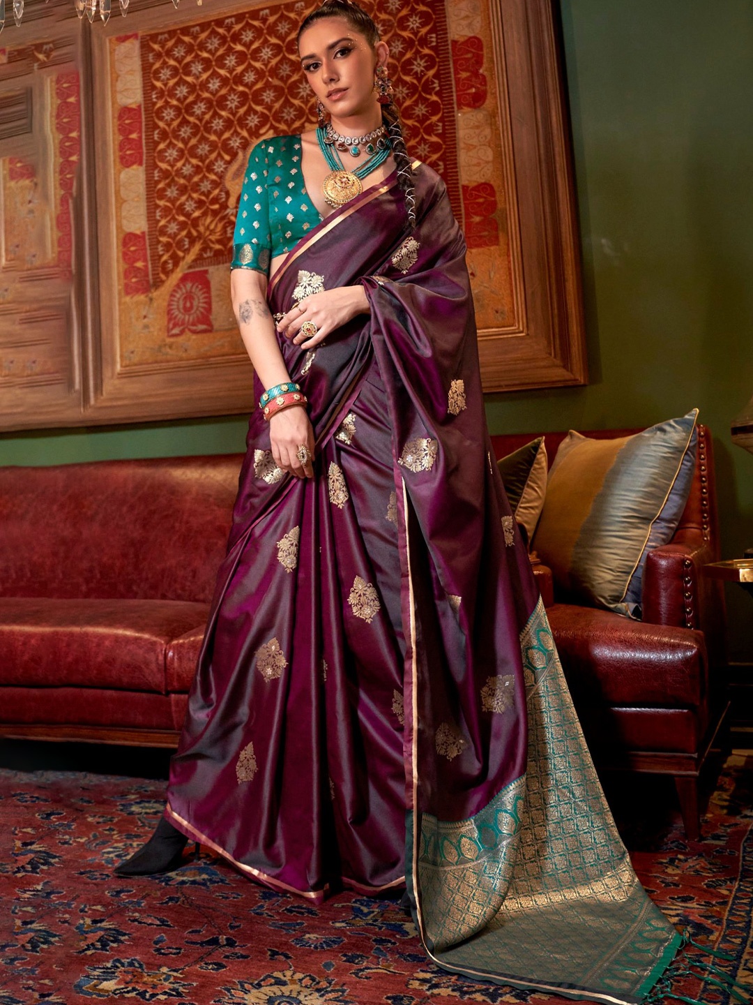 

MySilkLove Woven Design Zari Satin Banarasi Saree, Maroon