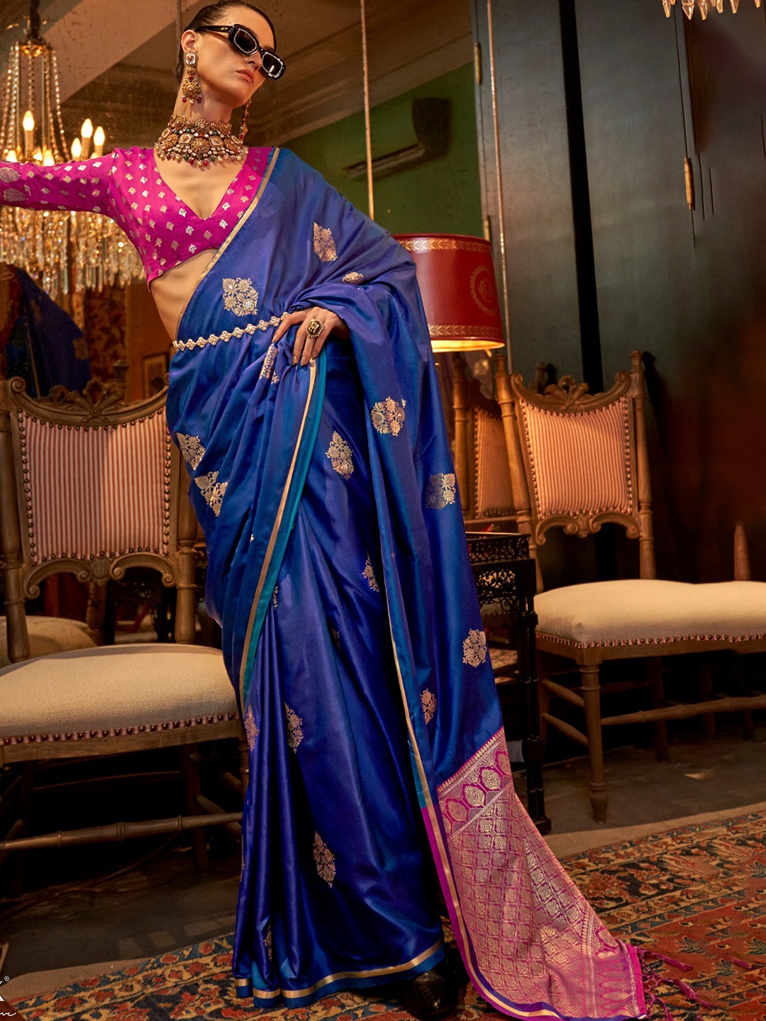 

MySilkLove Woven Design Zari Satin Banarasi Saree, Blue