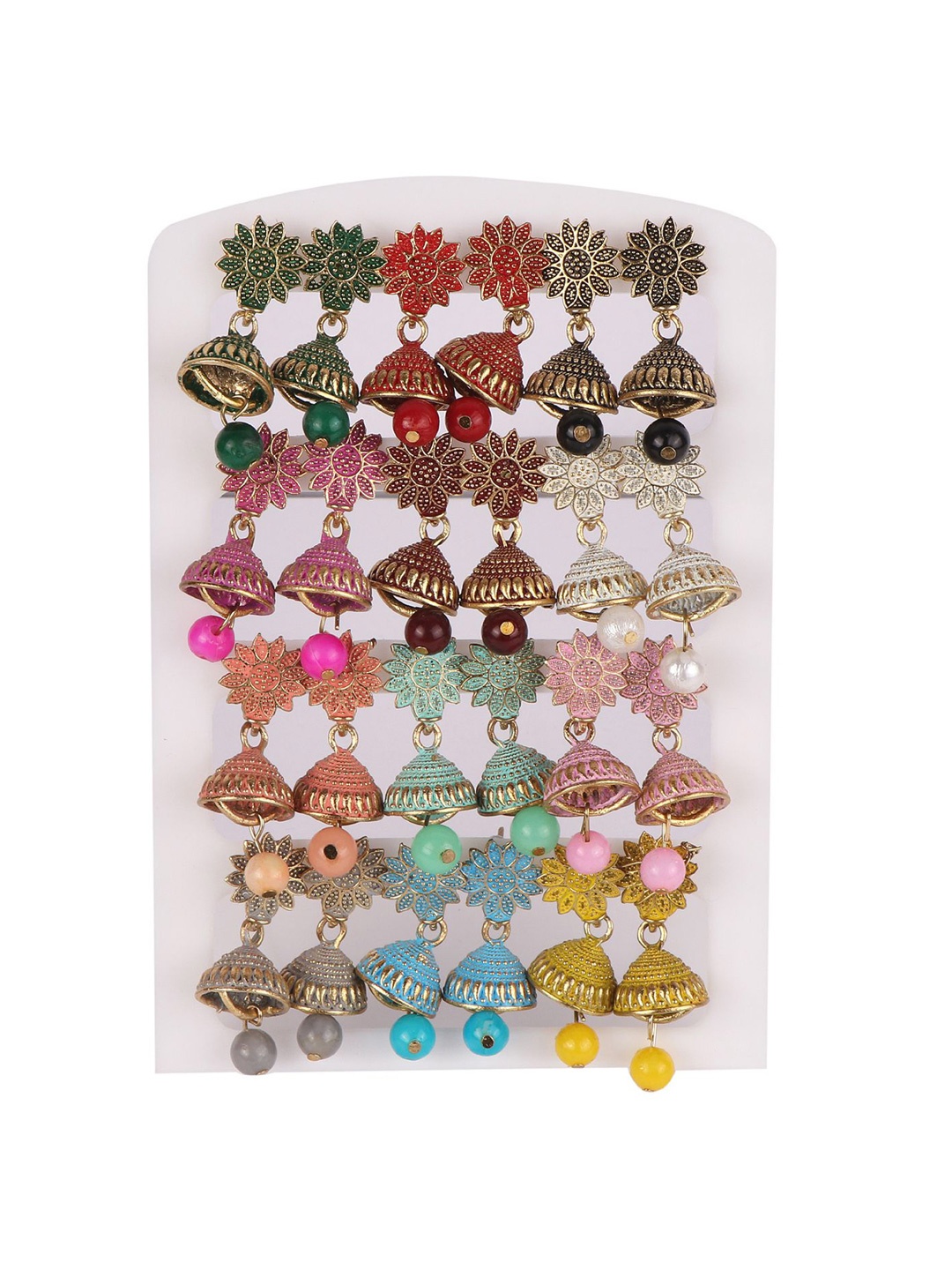

Keviv Set Of 12 Dome Shaped Jhumkas Earrings, Green