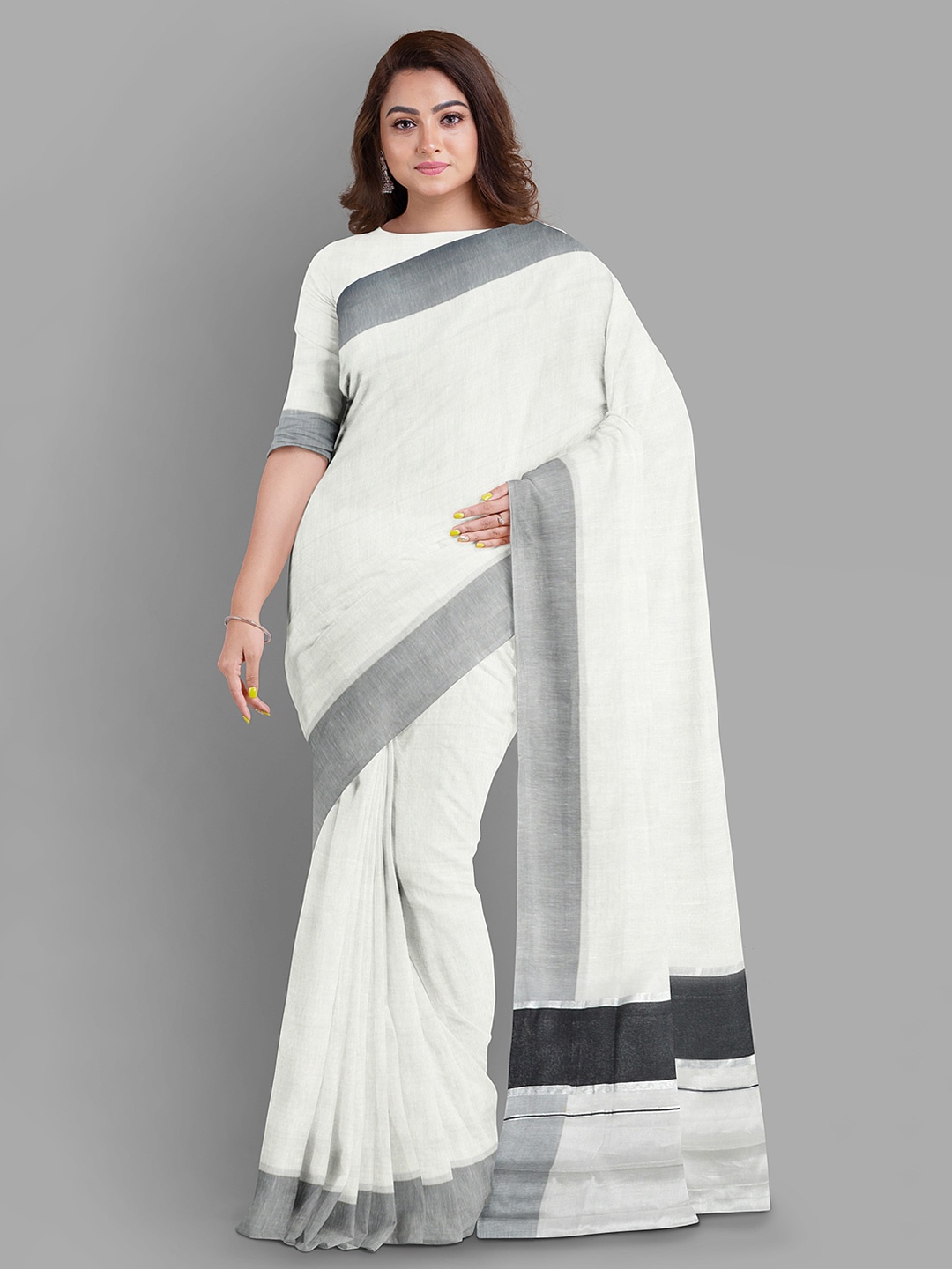

The Chennai Silks Pure Cotton Kasavu Saree, Off white