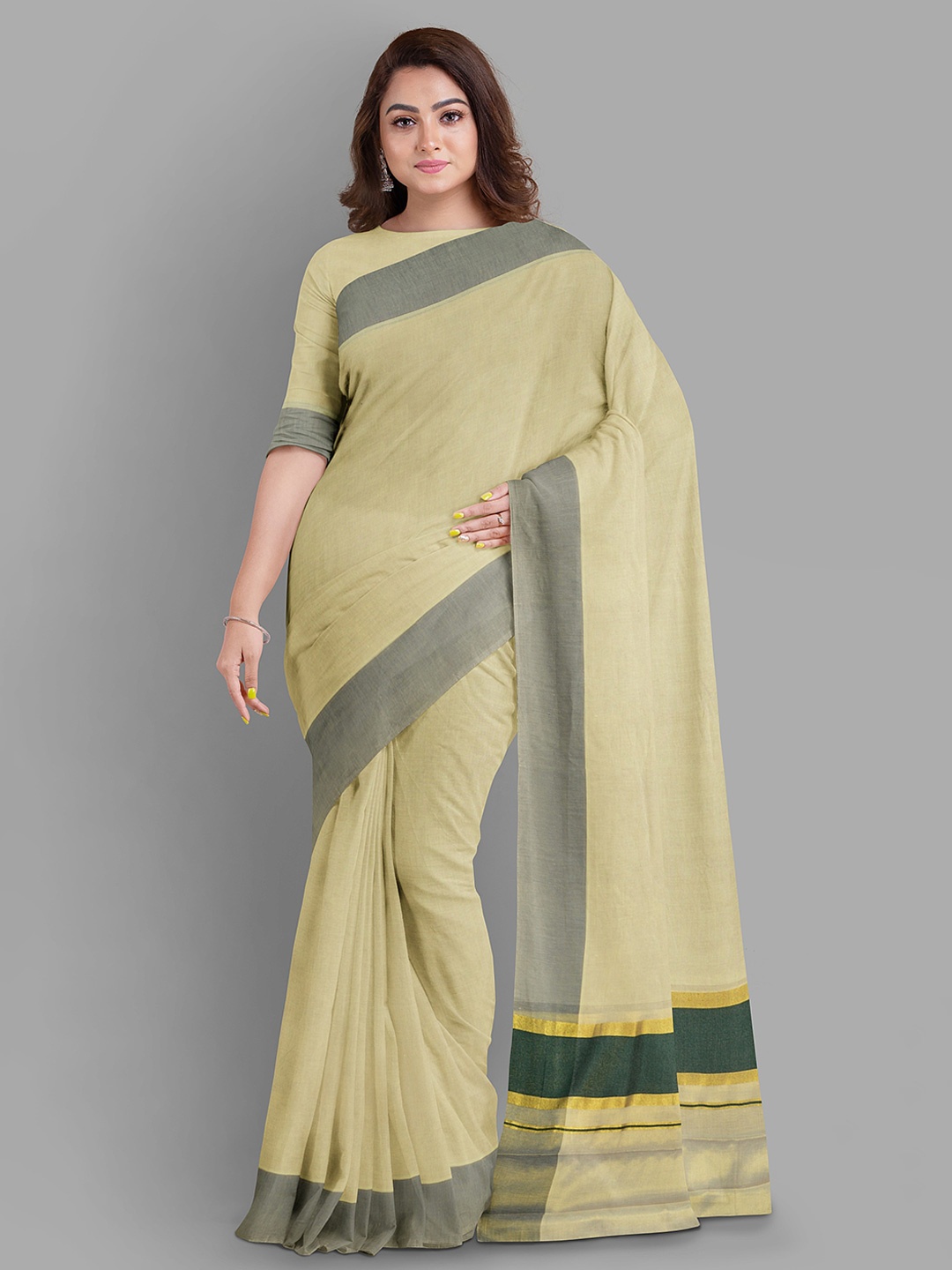 

The Chennai Silks Pure Cotton Kasavu Saree, Grey