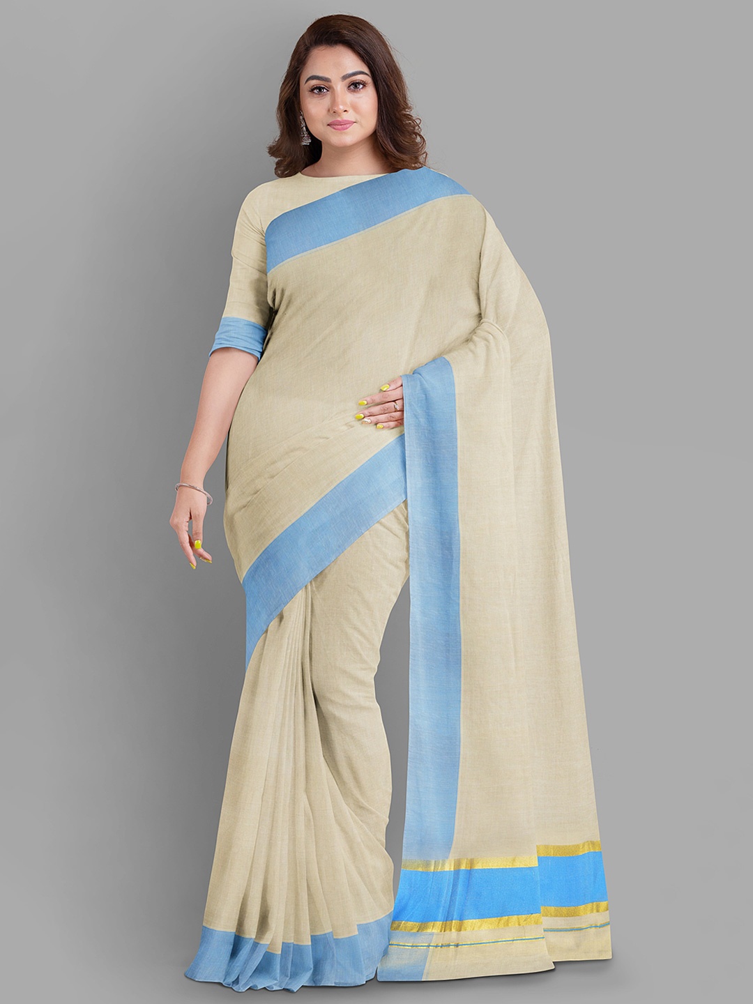 

The Chennai Silks Pure Cotton Kasavu Saree, Off white