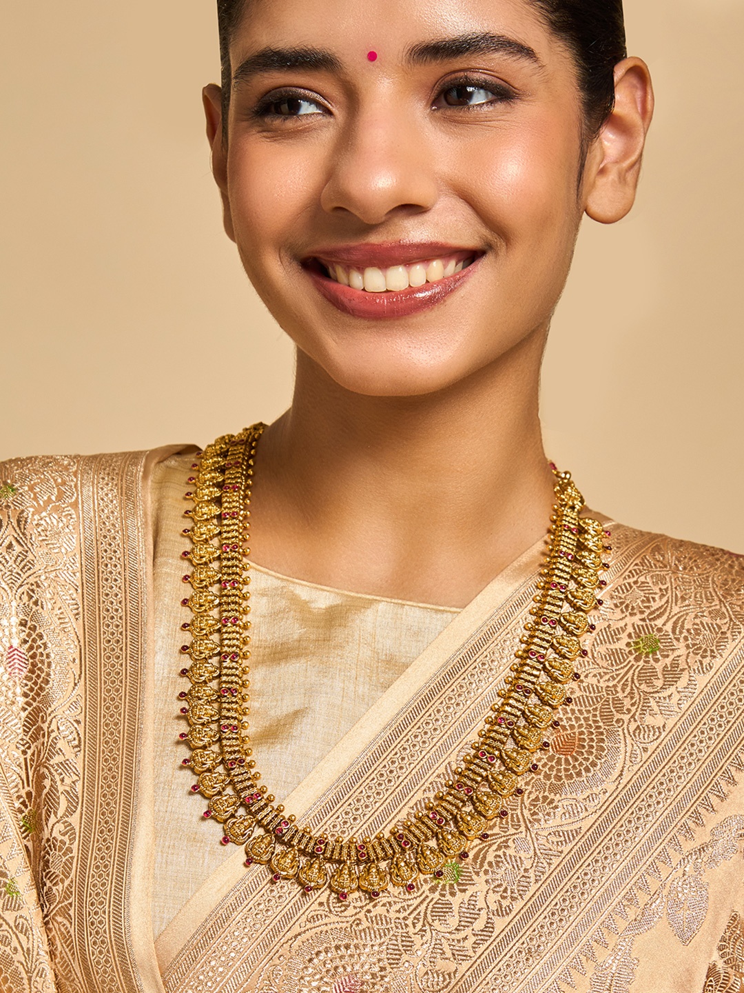 

Kushal's Fashion Jewellery Gold Plated 92.5 Pure Silver Artificial Stones Temple Necklace
