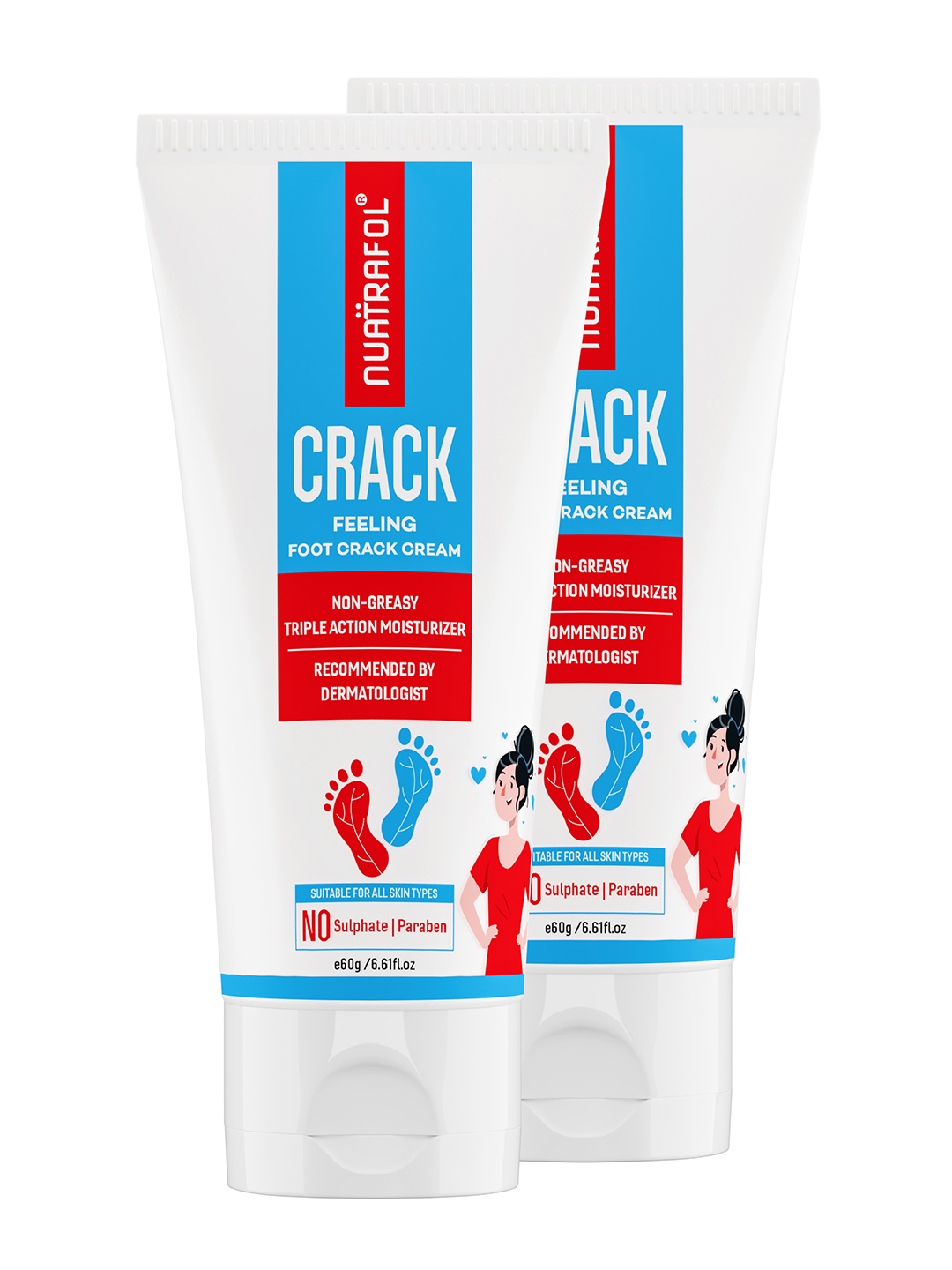 

NUATRAFOL Set Of 2 Crack Feeling Foot Crack Cream- 60g Each, Red