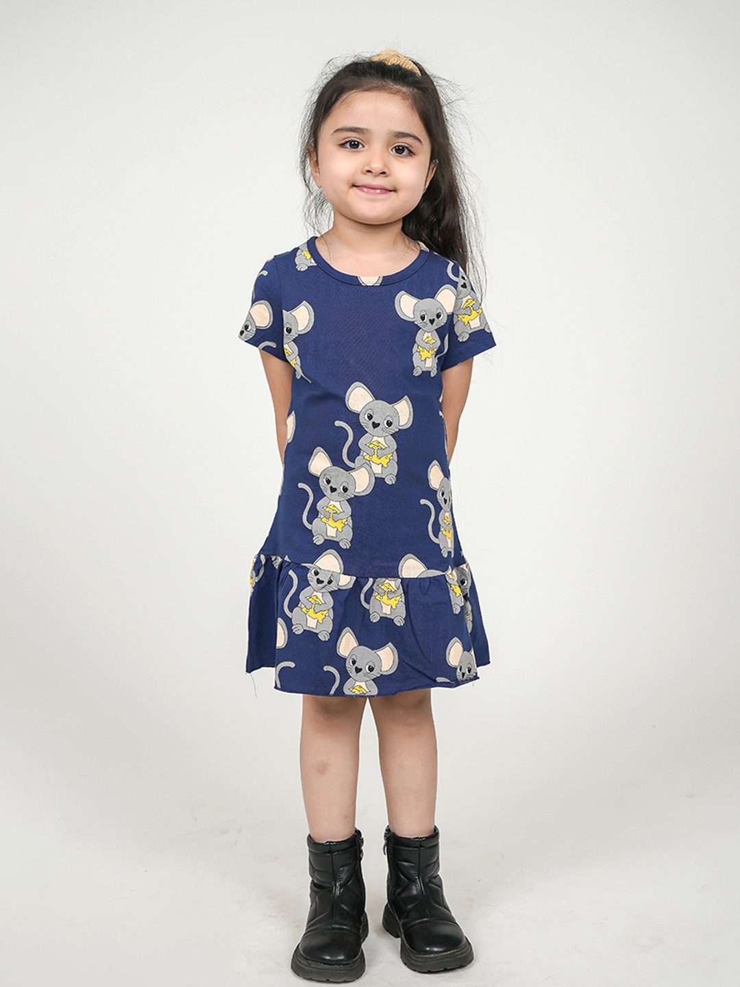 

BE AWARA Girls Printed A-Line Dress, Navy blue