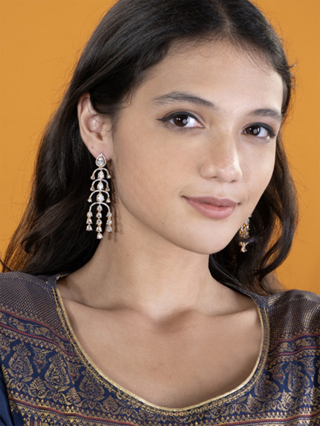 

SHARLEEZ Gold-Plated American Diamond Studded Drop Earrings, Silver