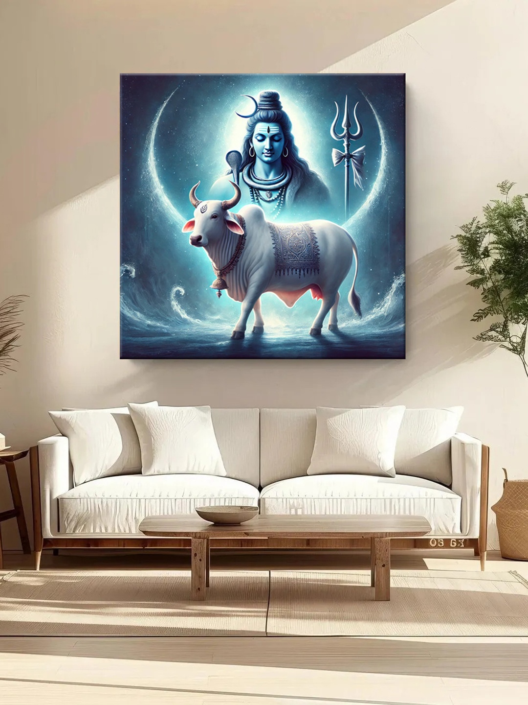 

999Store Blue & Black Shiva And Nandi Printed Canvas Wall Art