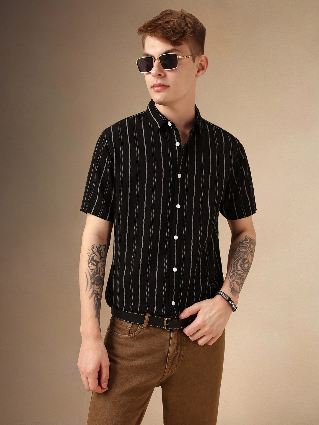 

Dennis Lingo Smart Relaxed Fit Vertical Striped Dobby Weave Casual Shirt, Black