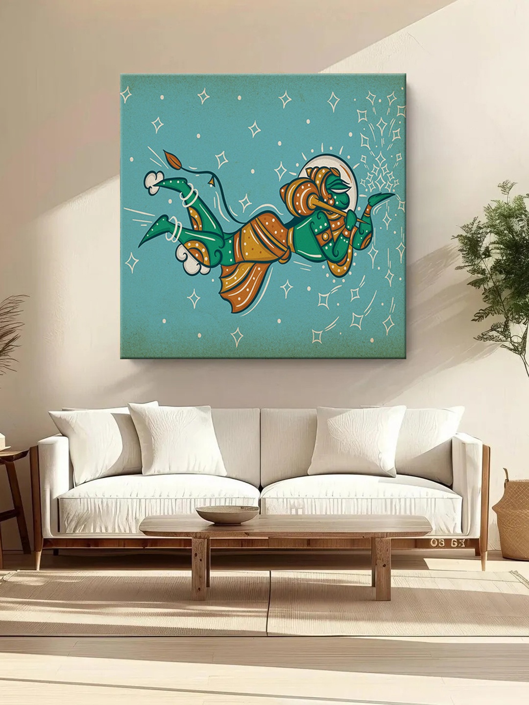

999Store Green & Orange Canvas Mythical Hanuman Religious Wall Art