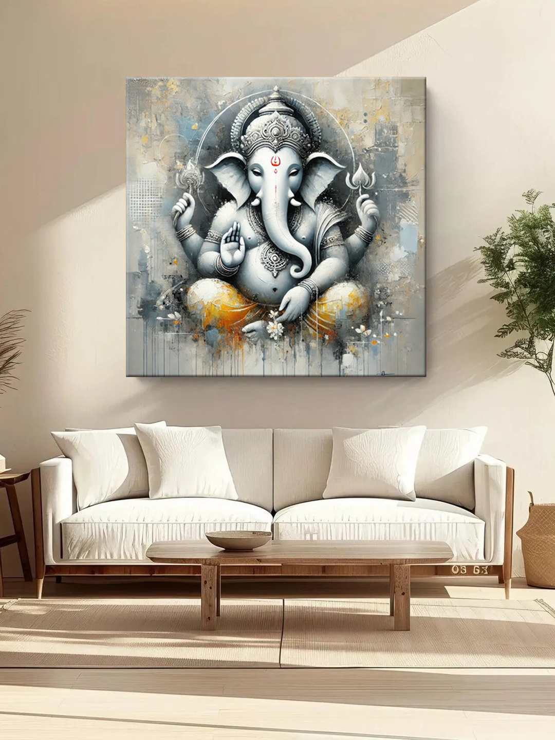

999Store Grey & Beige Canvas Religious Wall Paintings
