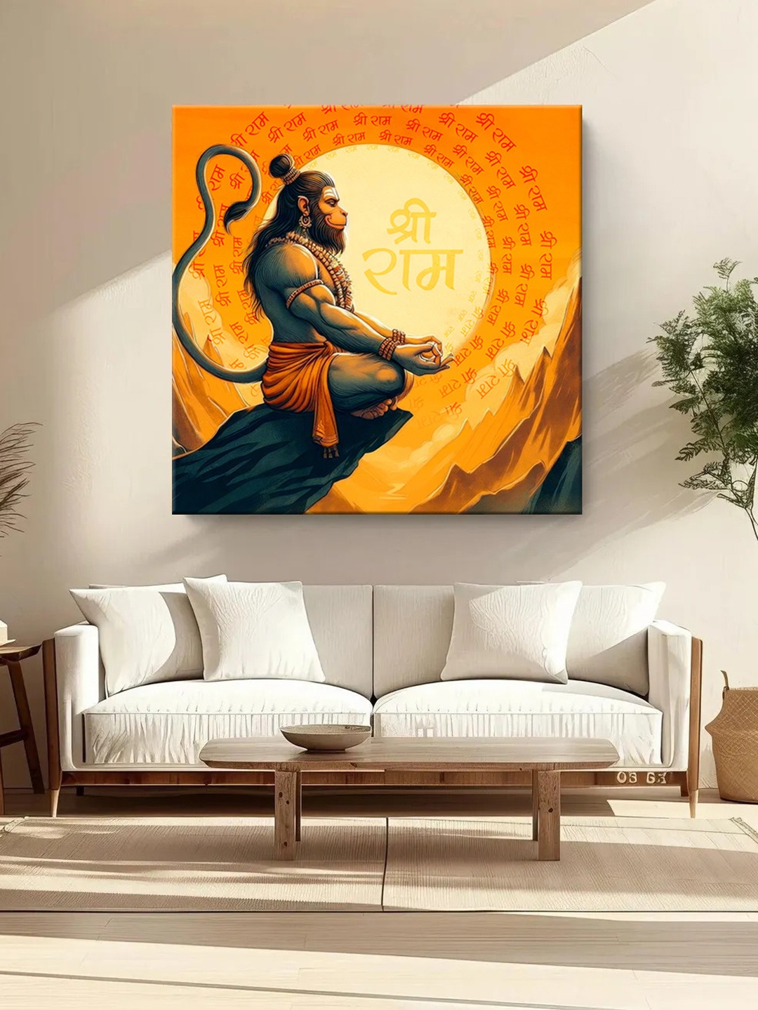 

999Store Orange Colored & Yellow Lord Hanuman Printed Canvas Wall Art