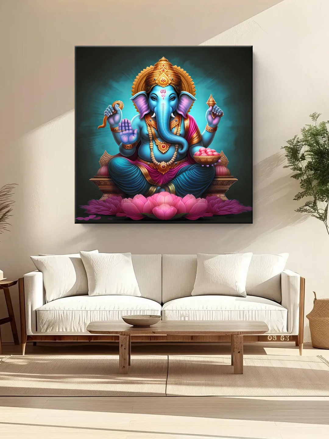 

999Store Teal & Pink Canvas Religious Wall Paintings