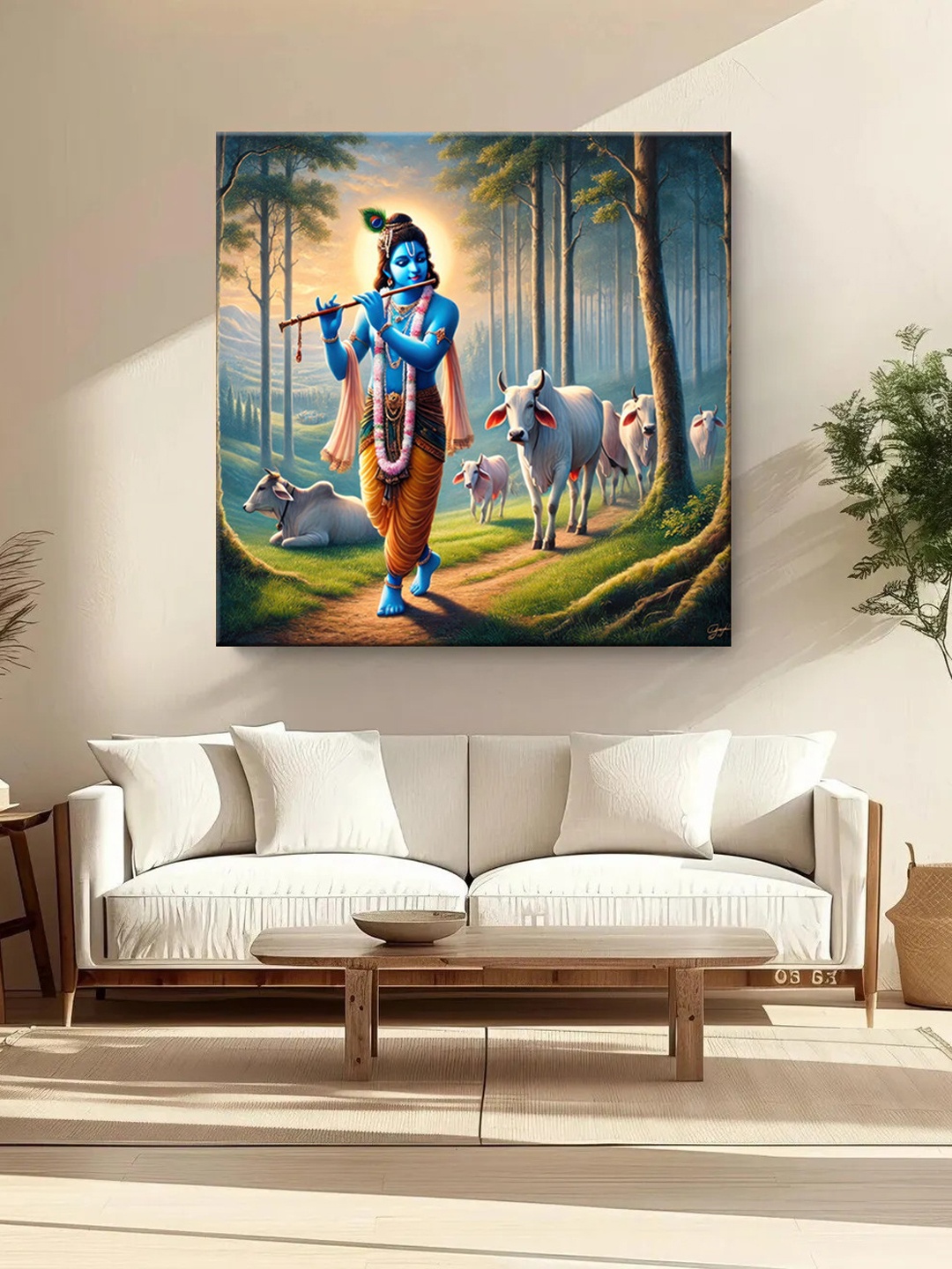 

999Store Green & Blue Canvas Religious Wall Paintings
