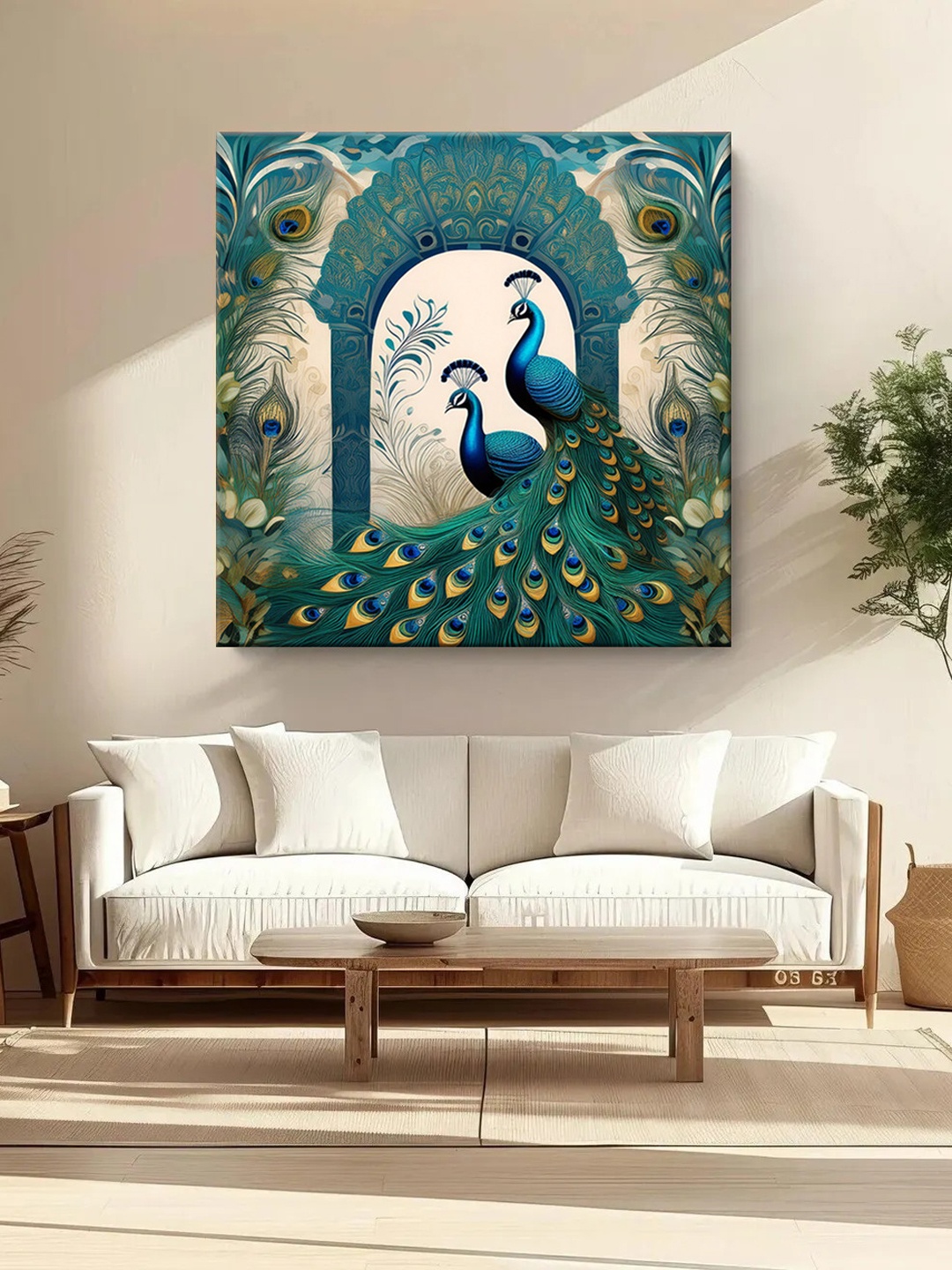 

999Store Green & Beige Canvas Birds and Animals Wall Paintings