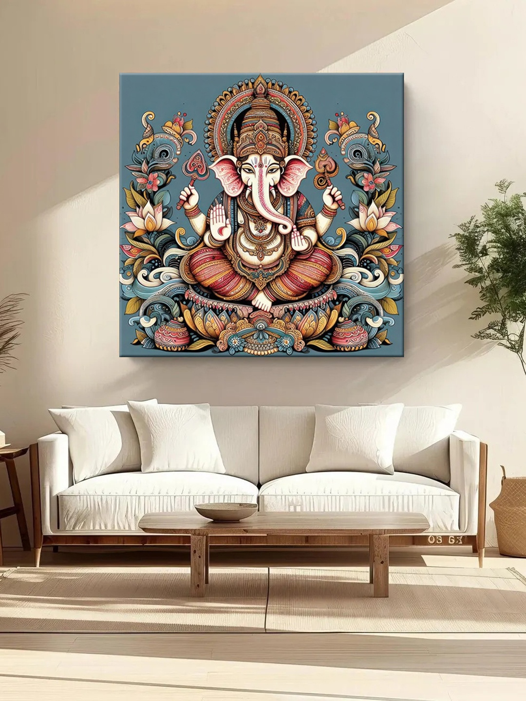999Store Grey & Brown Lord Ganesha Printed Canvas Wall Art