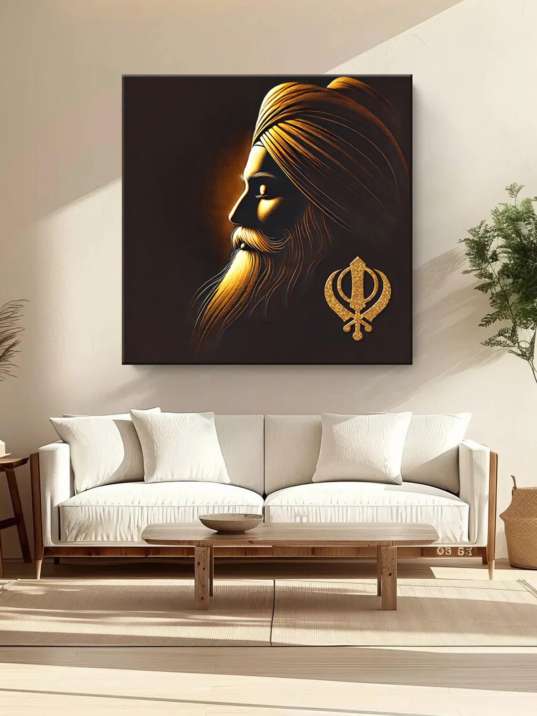 

999Store Brown & Gold Toned Sikh Guru Canvas Printed Wall Art