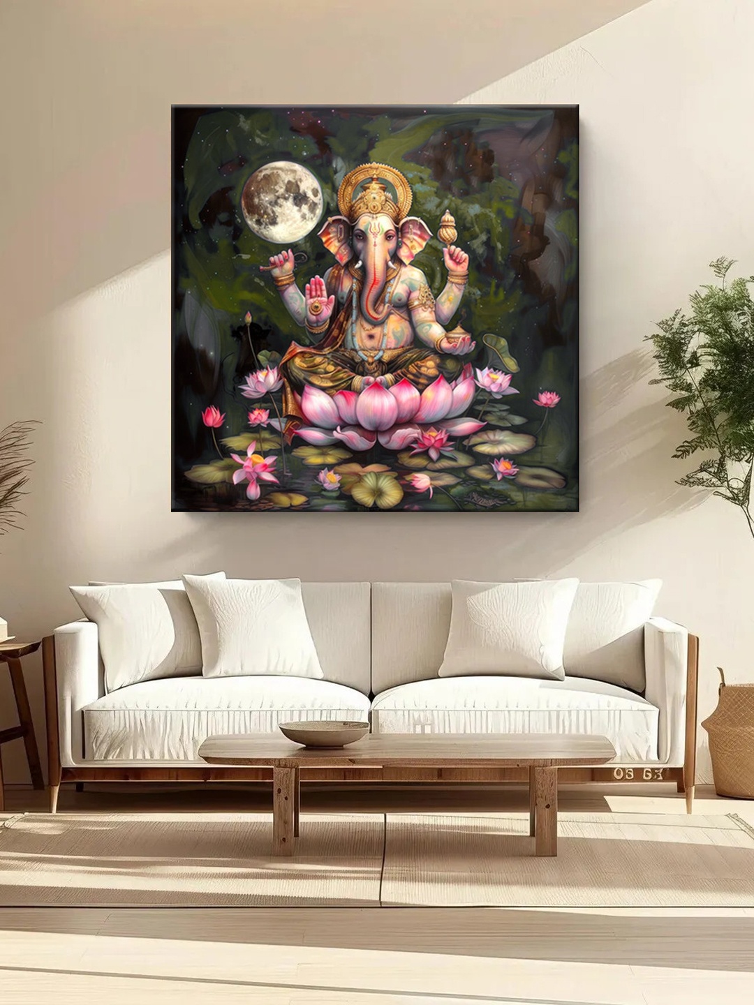 

999Store Green & Pink Ganesha Printed Canvas Wall Art
