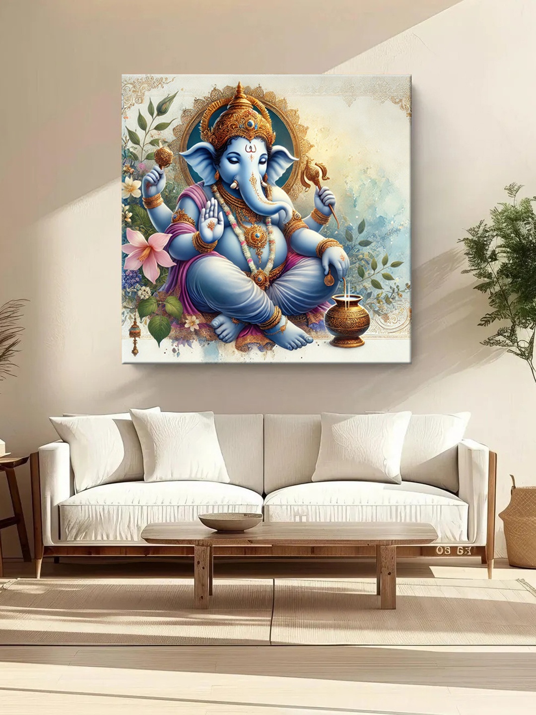 

999Store Blue & Brown Lord Ganesha Printed Canvas Wall Art