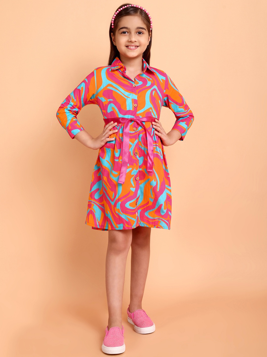 

HERE&NOW Girls Abstract Printed Shirt Dress, Blue