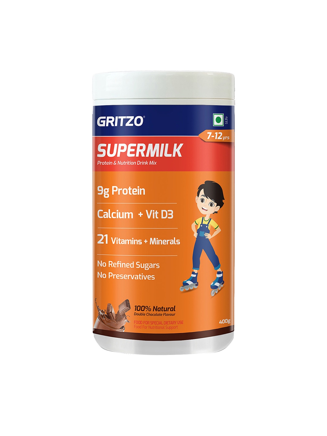 

Gritzo Supermilk Daily Nutrition Powder Protein - Double Chocolate Flavour - 400 g, Brown