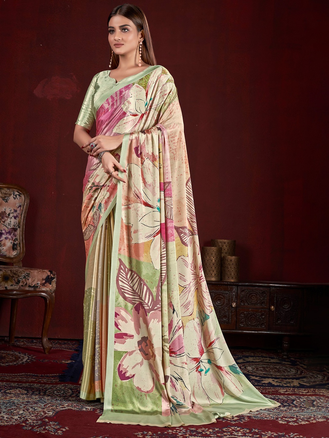 

JIVORA Ethnic Motif Printed Saree, Green