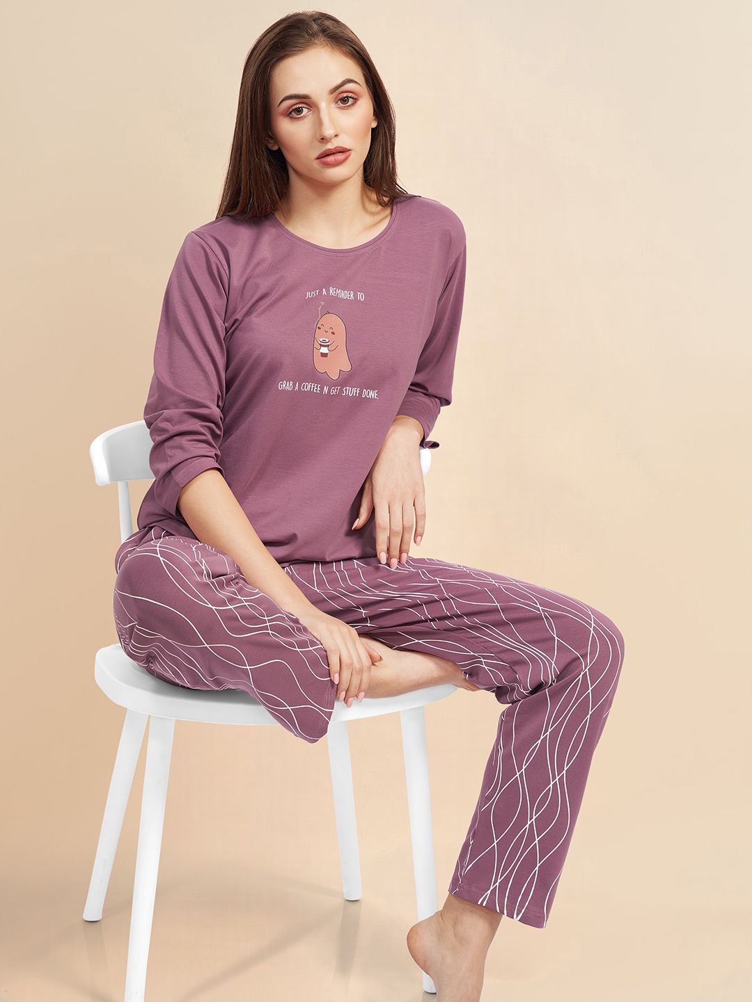 

PASTEL CLIP Women Printed Pure Cotton Night suit, Pink