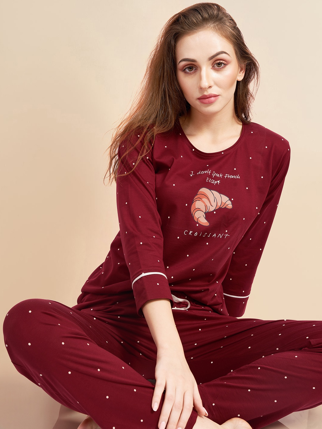 

PASTEL CLIP Women Printed Night suit, Maroon