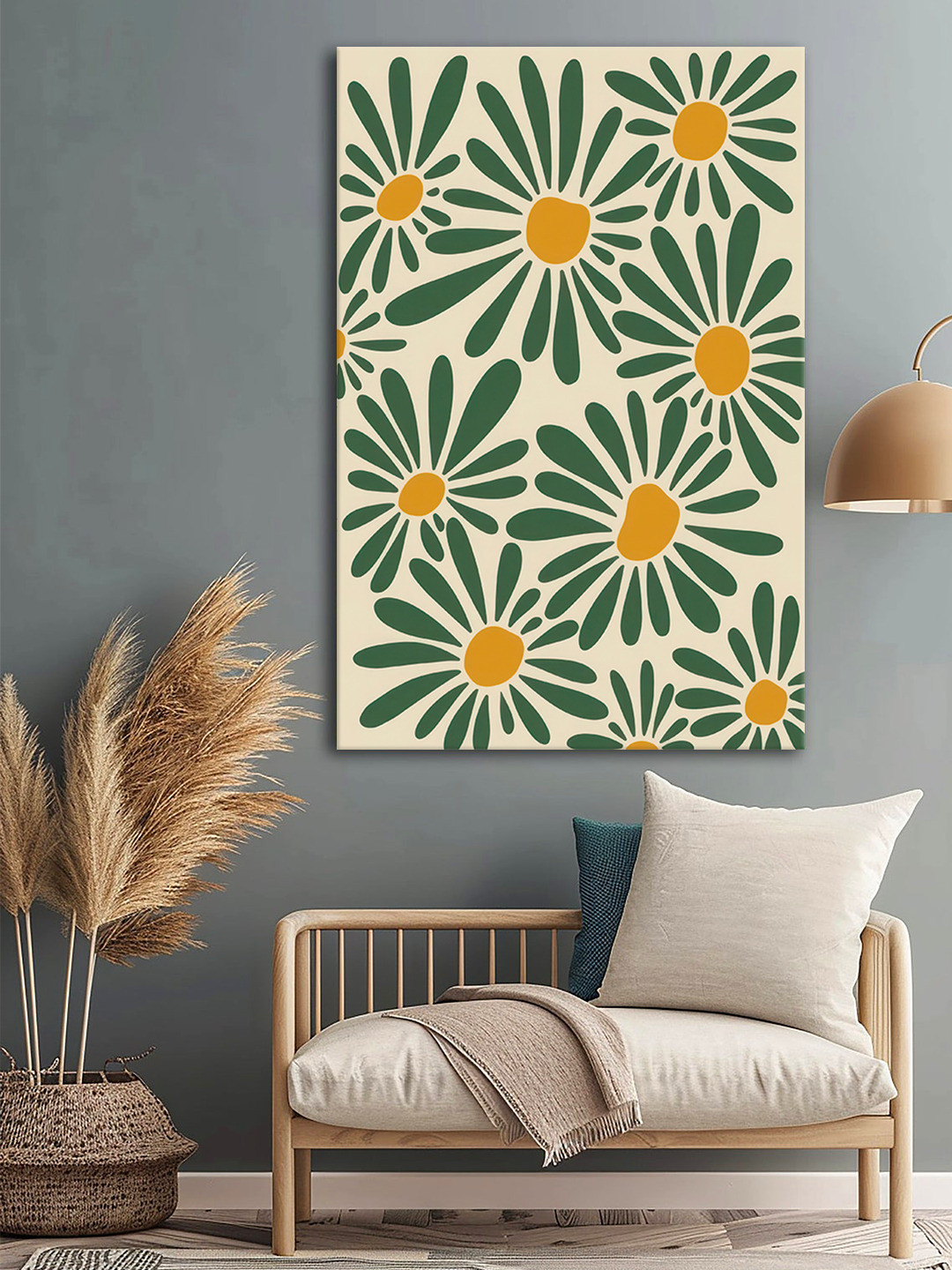 

999Store Cream & Green Canvas Floral Wall Art