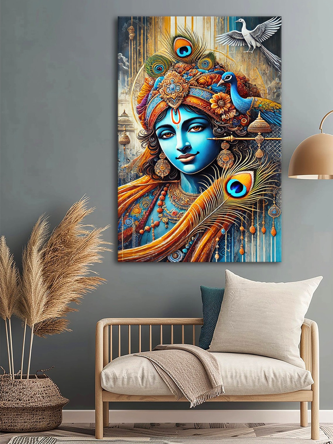 999Store Blue & Brown Lord Krishna Printed Canvas Wall Art