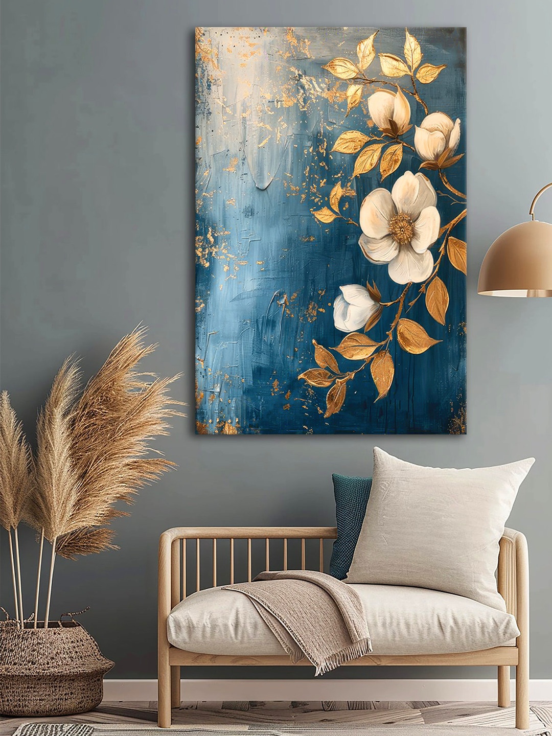 

999Store Blue & Brown Canvas Floral and Botanical Wall Paintings
